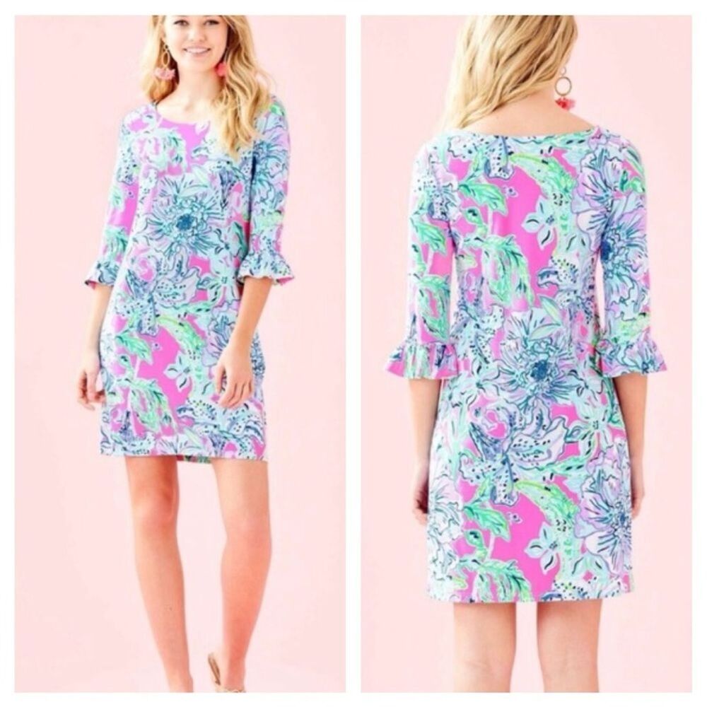 Lilly Pulitzer Bell Sleeve Floral In The Groove Sophie UPF Dress Small Resort